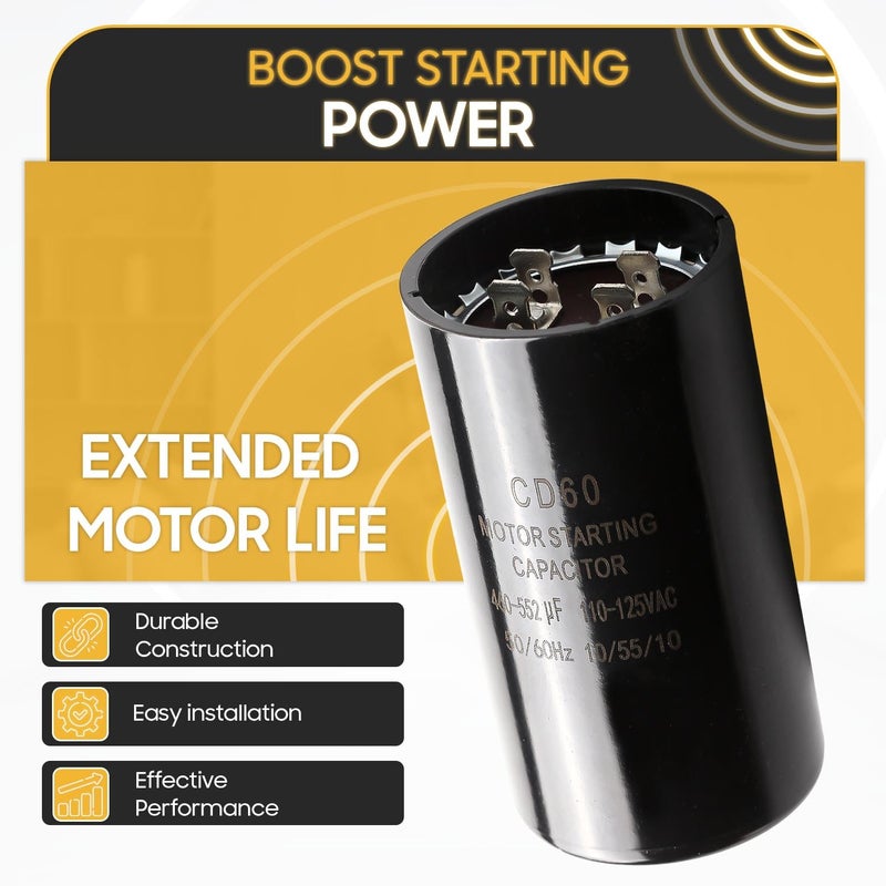 Seentech 460-552 uf/MFD 110-125 VAC ±20% CD60 Round Motor Start Capacitor 50/60 Hz AC Electric Motor Universal Fit for AC Motor Run or Fan Start and Cool or Heat Pump Air Conditioner - Image 5